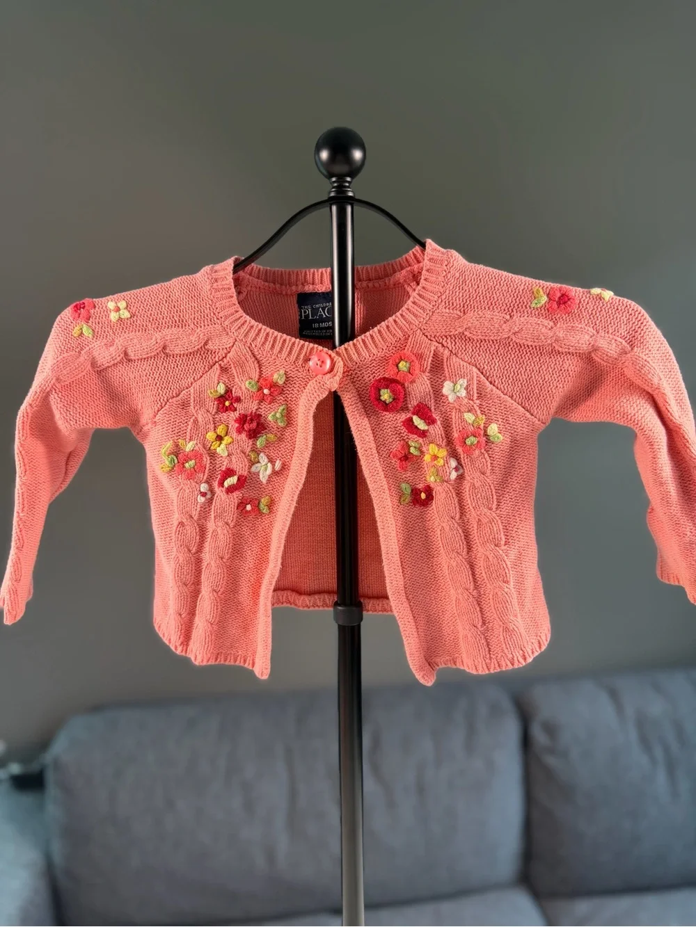 The Children’s Place 18M Pink Floral Embroidered Cable Knit Cardigan